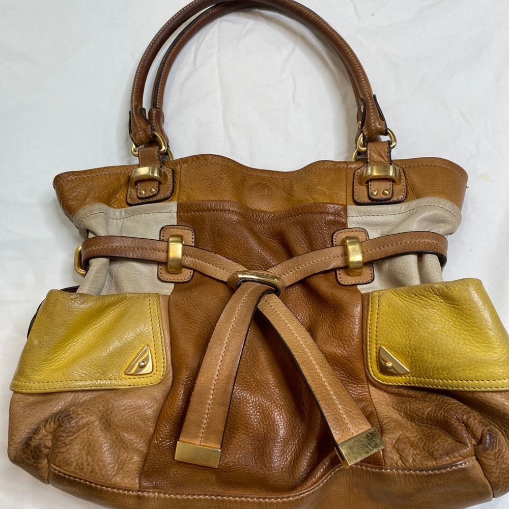 B Makowsky leather Tan Multicolored handbag Shoulder Gold Hardware A021121 - Picture 1 of 10